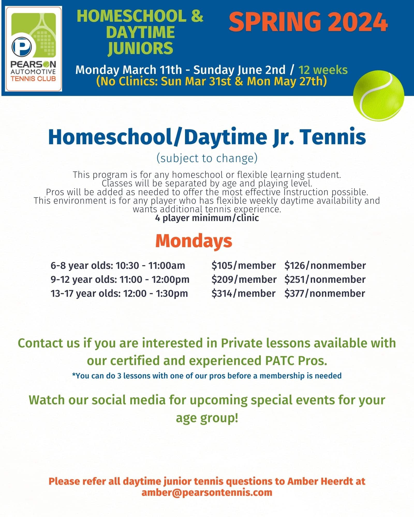 Homeschool Pearson Automotive Tennis Club